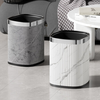 Akbk trash can living room home internet celebrity large pressure ring metal kitchen light luxury high-end hotel 2026 new gray marble silver ring-12l