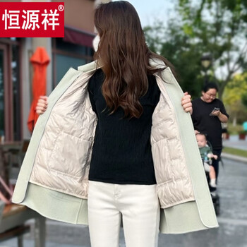 Hengyuanxiang removable down lining woolen coat for women winter 2025 new mid-length korean style thickened white duck down woolen coat turquoise down removable lining s recommended 80-110 catties