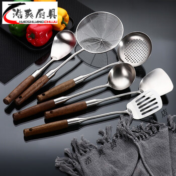 Pots and pans kitchen utensil set 6-piece set + hanging rack 304 stainless steel spatula cooking spatula kitchen household 304 extra thick six-piece set