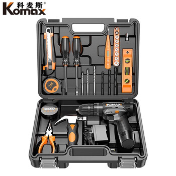 Komax tool box set household impact electric hand drill rechargeable lithium electric drill electric screwdriver full set of tools 12v black whirlwind warrior set (no gift package)