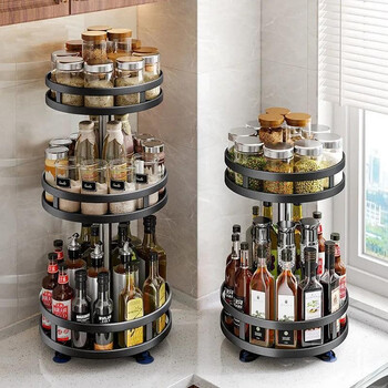 Jijufu kitchen rack rotating spice rack condiment countertop storage rack multi-functional corner rack kitchen supplies