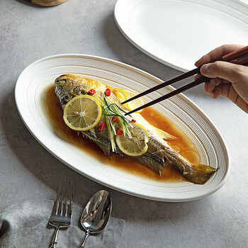 Modern housewife creative simple fish plate home large fish plate light luxury thickened frosted ceramic steamed fish plate