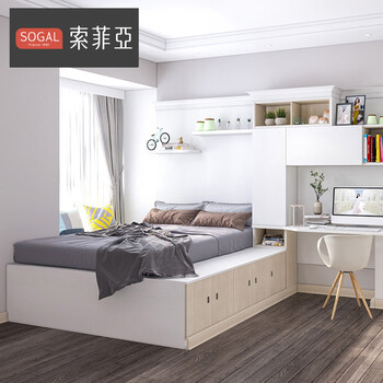 Sophia japanese tatami bed study furniture double bed tatami desk cabinet integrated storage box bed plank bed yuan/