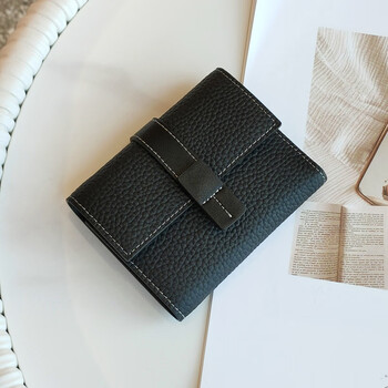 Sephoron new year soft cowhide short small wallet women's cowhide ultra-thin zipper coin purse folding wallet banknote clip black genuine leather inside and out