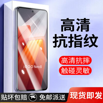 Zhongwei vivoiqooneo8 tempered film anti-peep iqooneo8pro mobile phone film full-screen glass anti-blue light high-definition anti-fingerprint mobile phone sticker neo8/neo8pro high-definition model electroplated anti-fingerprint 1 piece
