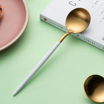 Onlycook spoon 304 stainless steel spoon household color portuguese western food main table spoon long handle rice spoon soup spoon white/1 piece