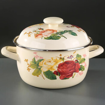 Huangsi enamel basin with lid, old-fashioned and nostalgic household lard jar lard basin and basin for dumplings seasoning jar enamel bowl double-ear enamel pot with lid 20cm