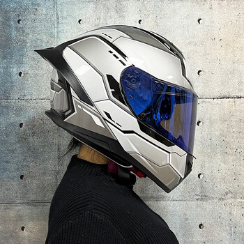 Orz motorcycle helmets for men and women, full-face helmets, all-season bluetooth slot, four-season large tail fin motorcycle racing helmets, 3c certification, new national standard a1 silver gundam aurora blue (night vision possible) 2xl