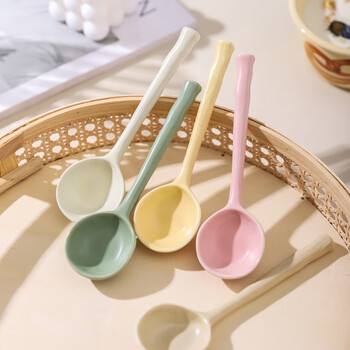 Kawashimaya (kawasimaya) kawashimaya ceramic spoon for home use, high-looking and cute, large spoon, long handle spoon, creative soup and eating spoon, ceramic spoon family pack (one in each of five colors)