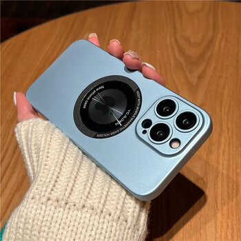 Suitable for skin-feel matte magnetic suction apple 14 promax mobile phone case iphone 15 pro exposed label with lens film dustproof 1312pm full package missing label magnetic suction, matte texture yuanfeng blue iphone 13 pro