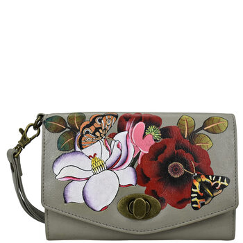 Anna by anuschka women's hand-painted genuine leather vintage wristlet clutch fantasy flowers one size