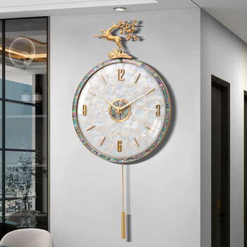 Copper master light luxury wall clock living room advanced modern simple internet celebrity home fashion clock nordic silent wall-mounted large clock 40cm - full digital disk - radio wave movement - cylindrical pendulum.