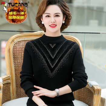 Woodpecker this year's popular mother's base layer autumn and winter new style plus velvet to keep warm, long-sleeved tops can be worn outside a stylish shirt, black 2423# xl, recommended 120-135 pounds