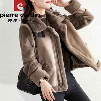 Pierre cardin fur one-piece sherpa coat for women petite 2025 autumn and winter korean version loose thickened warm short coat brown 2xl