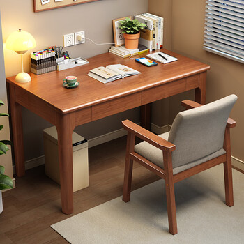 All solid wood desk without auxiliary materials adult desk simple home desktop computer desk children and students writing desk walnut color all solid wood desk + armchair 120*60*75cm-length, width and height sorting