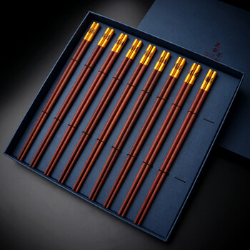 At the beginning of wood, red sandalwood fine chopsticks for home high-end set solid wood paint-free wax log gift chopsticks family free engraving red sandalwood-thin round blessing 10 pairs