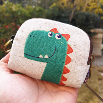 Shu guo er korean version cotton and linen creative coin purse zipper cartoon coin bag key card bag male and female student mini small cloth bag small dinosaur