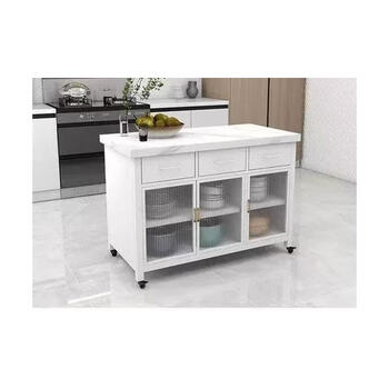 Center island kitchen table integrated small apartment with drawer storage sideboard marble removable island white 120*60*85cm 3 doors 3 drawers double door