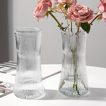Extreme space glass vase living room decoration desktop decoration hydroponic flower arrangement transparent glass vase large waist vertical stripes