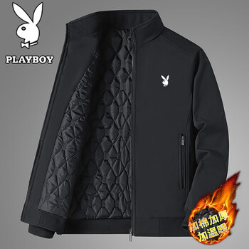 Playboy (playboy) jacket men's autumn and winter young and middle-aged business casual stand collar thickened warm versatile jacket black 2xl