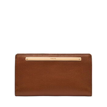 Fossil women's bifold leather wallet fashionable simple luxury wallet classic style birthday gift brown w/ gold one size