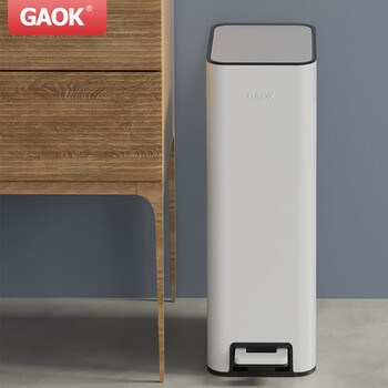 Gaok light luxury trash can with lid and foot pedal for large kitchen, bathroom, living room, bedroom, and household toilet. tall and long style - 25l pear white, commercial/bending-free