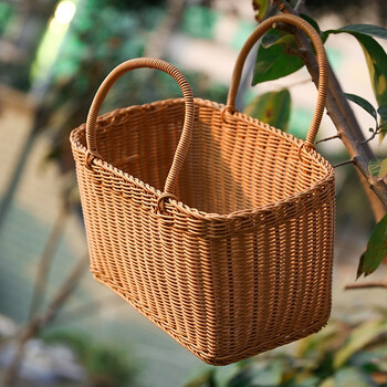 Ken s imitation rattan shopping basket japanese style vegetable basket portable flower basket woven bag picnic basket pet fruit basket brown new style