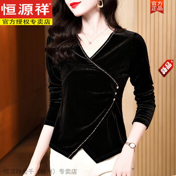 Hengyuanxiang cross v-neck gold velvet bottoming shirt for women, new autumn wear, temperament, slim long-sleeved t-shirt, foreign style irregular top, black <this year's popular chic, beautiful and unique design xl 110-120 pounds
