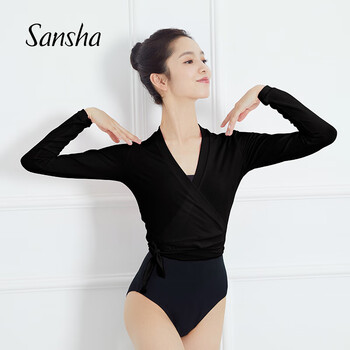 Sansha dance practice wear women's gymnastics jacket long sleeve top ballet wear cotton d410c black l