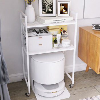 Fengyang shelf, storage rack above the sweeping robot, movable with wheels, floor-standing two-story household square tube shelf, white, square tube type 50*30*83cm