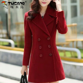 Woodpecker thickened mid-length woolen coat for women 2025 spring and autumn new korean style slim slim coat for women burgundy with lining l 105-120 catties