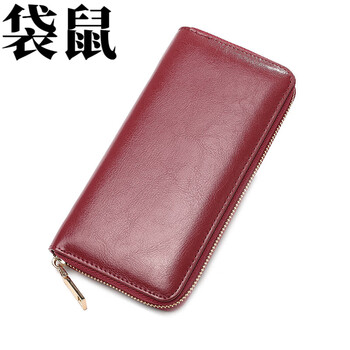 Kangaroo (kangaroo) qixi women's oil waxed cowhide long wallet student genuine leather long clutch men's burgundy (cowhide)