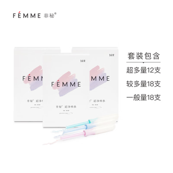 Non-secret tampons, catheter type, built-in sanitary napkin, plug-in tampon, large and small flow combination, day and night use, mixed amount 3 boxes