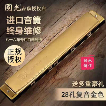 Guoguang german imported gong harmonica, professional performance grade 28-hole accented polyphonic c key for beginners, 28-hole c key golden polyphony, advanced model