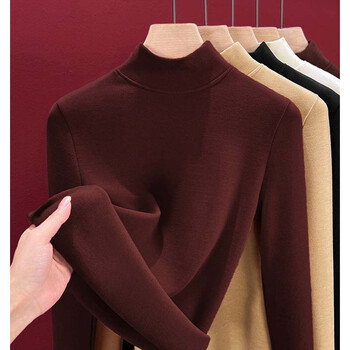 Huanmu wool mulberry silk bottoming shirt women's 2025 autumn and winter new style half turtle collar warm and velvet thickened interior style top