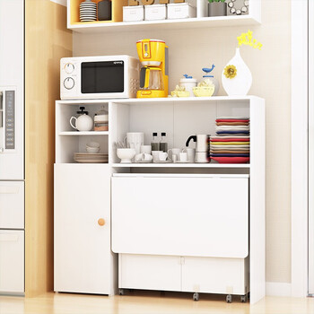 Yanxin simple modern small apartment removable folding dining table side cabinet combination cupboard microwave oven simple eating table small round corner 1.4 dining table + 115 side cabinet (all white)