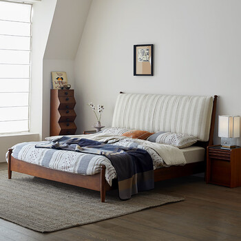 Sinabo's new antique-style solid wood bed for the main bedroom, high-end and atmospheric, 1.8 meters double bedside soft bag with removable and washable large bed avia boxwood all solid wood + removable cotton and linen bedside soft bag. ready in stock and shipped within 5 days. 1800mm*2000mm
