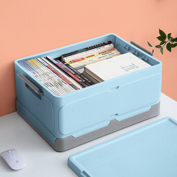 Huancong'an high school student book box foldable book storage box student classroom book box toy storage box desktop plastic book storage box book storage box with lid large blue