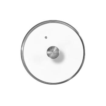 Victoria 25cm round cast iron skillet tempered glass lid stainless steel steam vent oven safe single piece glass 10 inches (approx. 25 cm)