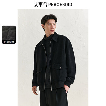 Peacebird men's jacket textured winter fashion lapel casual jacket quality jacket black m