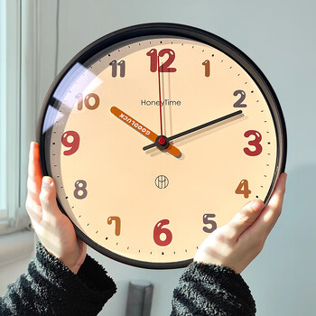 Qutong children's room creative silent wall clock living room 2026 new quartz clock modern simple wall-mounted punch-free clock black-small size