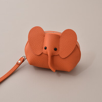 Lunia first-layer cowhide elephant coin purse women's key bag card bag genuine leather zipper hand bag lipstick storage bag ins trend ai ma s orange