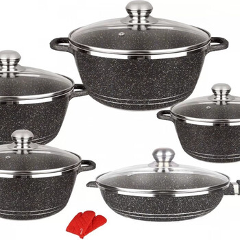 12-piece household combination medical stone non-stick pan set aluminum pan set gift pan export black