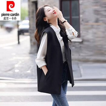 Pierre cardin 24 years new style french style suit vest women's early spring loose suit jacket v-neck vest top black 3xl 135 to 150 pounds