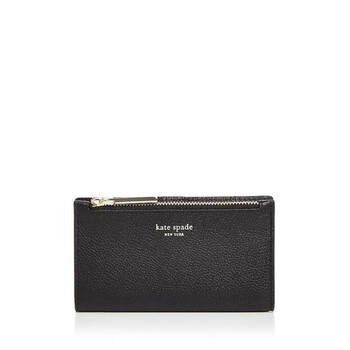 Kate spade kate spade new york women's wallet long zipper pebbled leather portable 3238065 bj black/gold