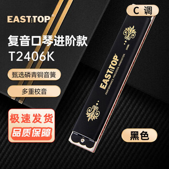 Dongfang ding 24-hole polyphonic harmonica black cover plate blue leather box t2406k 24-hole c key recommended for beginners black c key