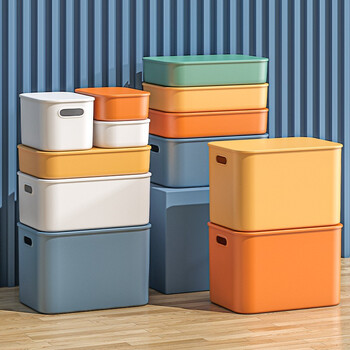 Xingyou desktop miscellaneous storage box with cover plastic snack organizer basket drawer toy basket cosmetics storage box with cover twilight orange tall large size 36.3*25.6*15.6cm