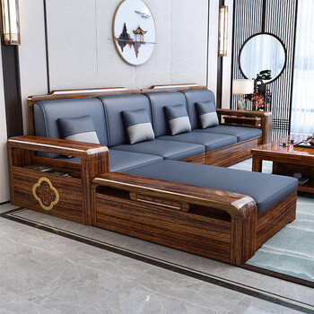 Chenya solid wood sofa ebony wood sofa living room combination large and small apartment new chinese sofa storage home combination five-seater + imperial concubine + coffee table technology cloth cushion style