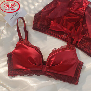 Langsha red bra set, push-up and breast adjustment, zodiac year is the year of the horse, qiji women's underwear, no wire bra