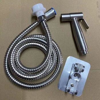 Shantou lincun balcony water pipe connection faucet extender hose extension tube telescopic high-pressure connecting pipe 304 spray gun with connector 304 spray gun + 1.5 meter shower pipe + bracket quick connection